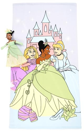 Jay Franco Disney Princess Badetuch & Badefreund-Set – Kinder-Badewannenzubehör – inklusive 63,5 x 127,7 cm Mikrofaser-Handtuch und 38,1 cm Tiana Water Play Buddy