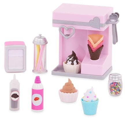 Our Generation – Eismaschine Sundae Fun Day Set – Spielzeug für 46 cm große Puppen – inkl. Eiswaffeln, Streusel, Schokoladensirup und Schlagsahne – Spielspaß ab 3 Jahren