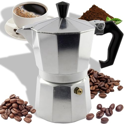 Retoo Cafetera italiana, cafetera italiana, cafetera de aluminio, hervidor de agua de 600 ml, para 12 tazas, jarra octogonal para cocinas de stufa a gas, color plateado