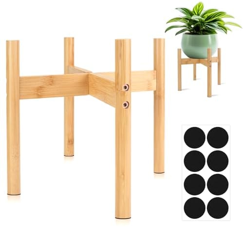 RETON Soporte ajustable para plantas, moderno de mediados de siglo, soporte de madera para macetas de interior y exterior, jardín, patio, hogar, oficina