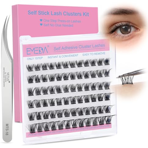 EMEDA Selbstklebende Wimpern vorgeklebte Büschel wimpern in D curl 8-14mm natürlich aussehende Wimpernbüschel mit Pinzette, DIY Wimpern extension set (Z14)