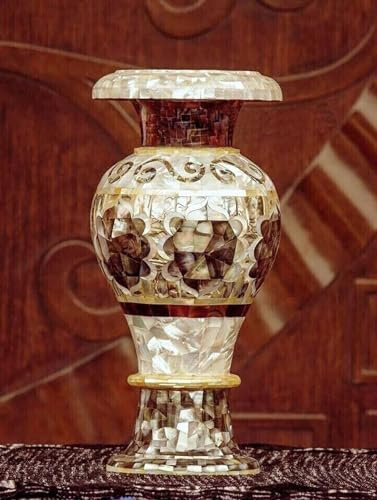 14 Inchese White Marble Garden Decor Plantter Mosaic Art Flower Pot from Indian Heritage Crafts
