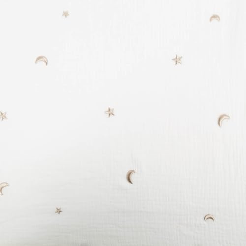 SCHÖNER LEBEN. Musselin Stoff Double Gauze Stars Stickerei Sterne Mond weiß 1,35m Br