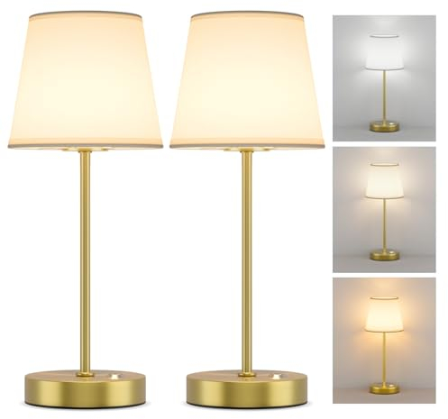 irotine Gold 2 Stück Akku LED Tischlampen aus Stoff, Tragbare 6000mAh Wiederaufladbare Kabellose LED Tischleuchte, 3 Beleuchtungsmodi, Dimmbare Akku-Tischlampe für Camping/Terrasse/Restaurant