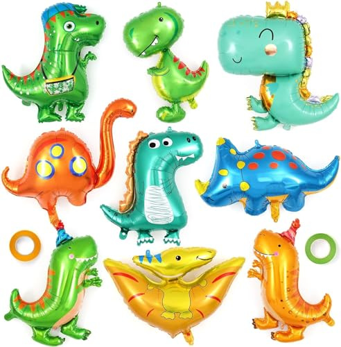 Dinosaurier Luftballons Geburtstag, 9 Stück Dinosaurier Folienballons Dino Party Luftballons Kinder Dino Ballon Helium Ballon für Geburtstagsdeko Dschungel Party Dekoration Kinder Baby Shower