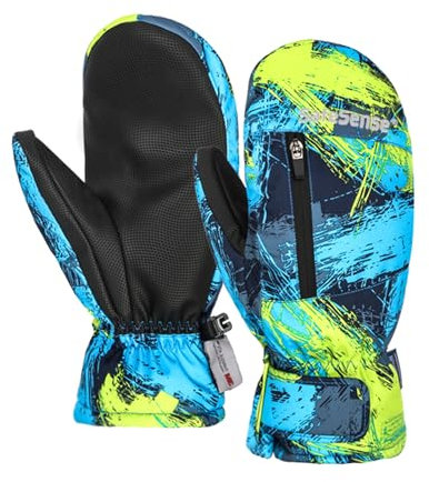 Safesense Skihandschuhe Fäustlinge Damen Herren sehr warm, Fausthandschuhe Snowboardhandschuhe Winter wasserdicht Artistic Splash M