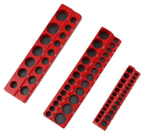 Magnetic Socket Organizer,3 Piece Socket Holder Kit,Socket Storage,Socket Rail, Holds 75 Imperial,Metric Sockets,Professional Quality Tools Organizer (Red-Imperial)