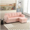 Sapgaks Ecksofa, ausklappbar, mit Sitzgelegenheiten und Armlehnentaschen, ausziehbares Sofa mit Streifenform, ausziehbares 3-Sitzer-Sofa, Schlafsofa, Samt, Rosa