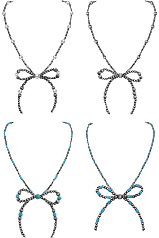 Cooluckday 4 Stück für Damen, Cowboy, Cowgirl, Navajo-Perlen, Schleifen-Halskette, Westernschmuck, Boho-Perlenketten, 4 Stück, Navajo-Stein, Kein Edelstein