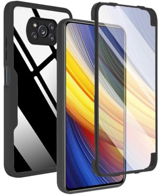 UPLAI Transparente Hülle für Xiaomi Poco X3 Pro/Poco X3 NFC, 360-Grad-Ganzkörper Militärqualität Stoßfest Handyhülle Eingebauter Displayschutz, Weich TPU Bumper Schutzhülle. Schwarz