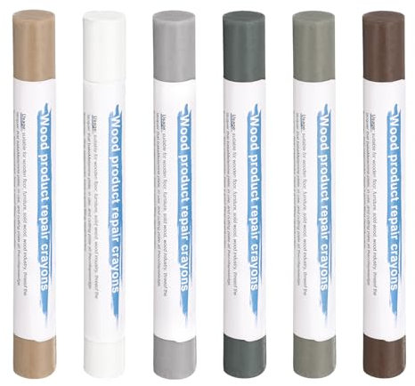 sourcing map Wood Filler Sticks 6 Colors Wooden Wax Touch Up Furniture Repair Crayons for Light Brown, White, Starry Gray, Gray Walnut, Dark Blue Gray, Light Blue Gray