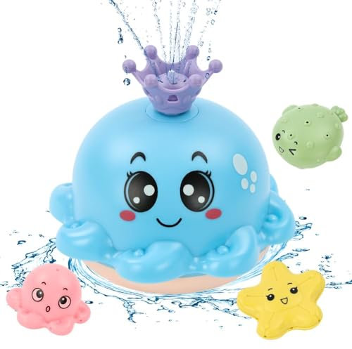 Vicloon Jouets de Bain de Pieuvre, Bleu Jeux de Bain Lumineux Bébé, Poulpe Jouet à l'eau Jouets de Piscine de Douche de Baignoire pour Enfant avec 4 Modes de Pulvérisation 1 2 3 Ans