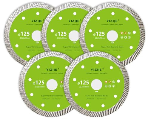 YIJIZE 5x Diamant Trennscheiben 125mm, Extra Dünn Kante, Diamanttrennscheibe, Diamantscheibe, für Keramik, Fliese, Marmor, Feinsteinzeug, Naturstein Trennscheibe