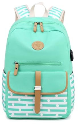Pratico zaino per ragazze e ragazzi zaino per computer portatile zaino scuola con porta di ricarica USB borsa da viaggio libro, Verde