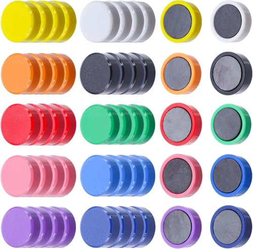 40 Stück Farbmagnets für Magnettafeln und Kühlschränke, 2cm Rundmagnete mit starker Haftkraft in 10 Farben, ideal für Whiteboards, Pinnwände und Büro