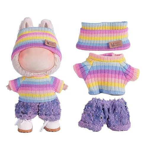 Generisch Puppenkleider-Set für 17cm Puppen, 3-teilig mit Fischerhut, Pullover und Hose oder Rock, (Style 2 Three Piece Set)