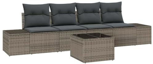vidaXL Gartensofa-Set mit Kissen in Grau aus Poly-Rattan - Modulares Sitzmöbel für Garten, Terrasse oder Wohnzimmer, perfekt für entspannte Momente zu Hause