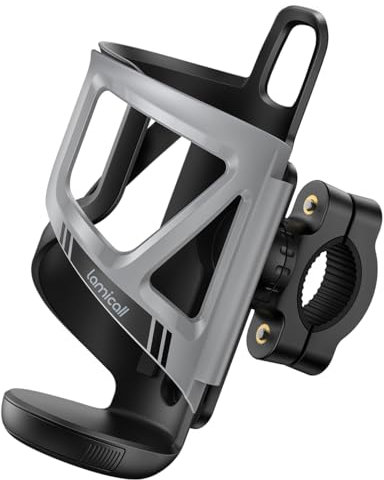 Lamicall Bike Water Bottle Holder - [Hidden Tracker Storage] [For Handlebar & Frame] Motorcycle Cup Holder, Bicycle Drink Cage with Screw Tool, Fit 2.36-3.38 Diameter Bottle, Come without Tracker!