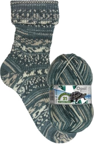 Opal Sockenwolle Regenwald 21, 75% Schurwolle/25% Polyamid, 4-fädig, 100g, 425m Lauflänge, Nadelstärke 2-3 (11604 Kapitän Schildi)