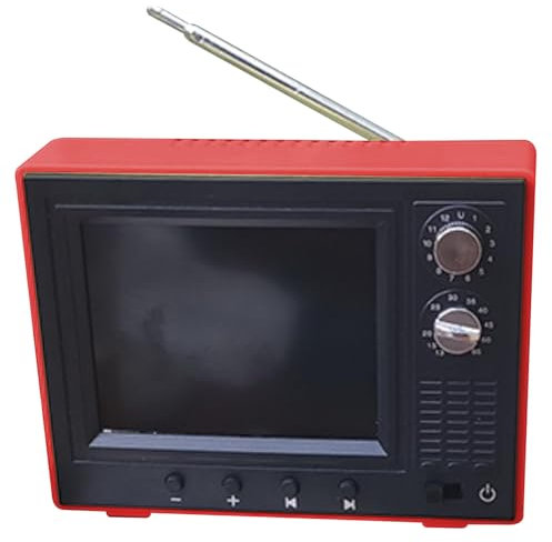 Dollhouse TV 1:12 Scale USB Rechargeable Vintage Mini TV Toy That Can Play Video with LCD Screen & 180° Rotatable Antenna Dollhouse Furniture for DIY Setting Accessories, Red