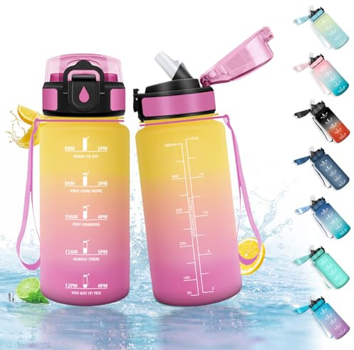 HoneyHolly Botella Agua 500 ml, Reutilizable, Botella de Agua con Pajita, Prueba de Fugas, Cantimplora Niños Colegio, Libre de BPA, Cantimplora para Niños, Deporte, Running, Gimnasio, Bicicleta