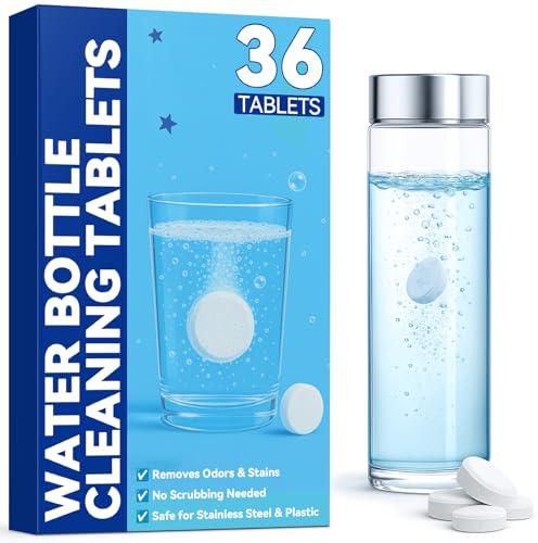 36 Comprimés Nettoyants pour Bouteilles, Pastilles nettoyage gourde efficaces pour acier inoxydable, bouteilles isothermes et gourdes d’hydratation (1, Blanc)