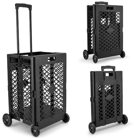 SUNNYNEST Shopping Trolley On Wheels Foldable Trolley Cart – 4-Wheel Portable Folding Storage Cart for Shopping, Camping, Picnic, RV, School, Outdoor Use