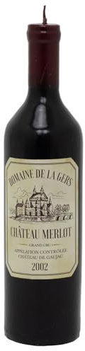 Wine Bottle Candle | Chateau Merlot Red Wine Bottle Shaped Novelty Candle | Dinner Table Centerpiece - 28cm