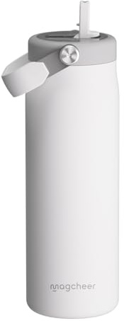magcheer Borraccia termica da 680,4 g, foderata in ceramica, con cannuccia, in acciaio inox con manico, a tenuta stagna e priva di BPA, adatta per portabicchieri, ideale per ufficio, scuola e viaggi