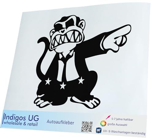 INDIGOS UG Auto Aufkleber Auto - 140x120 mm - AFFE im Anzug - schwarz - Selbstklebender Sticker für Auto, Fenster, Bus oder LKW