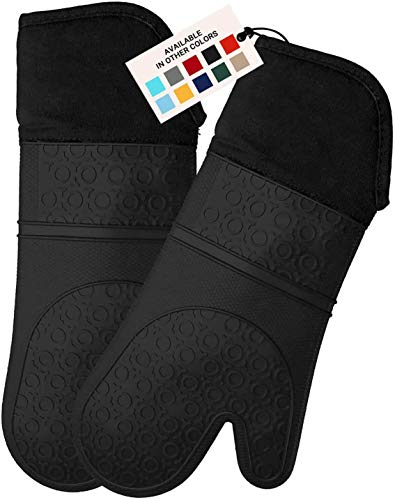 Guanto da forno extra lungo professionale in silicone - 1 paio - Guanto da cucina con guaina trapuntata - nero
