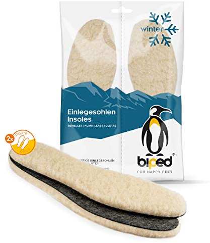 biped 2 Paar Wollsohlen aus Lammwolle und Filz - Extra dicke, wärmende Winter Einlegesohlen für Damen- und Herrenschuhe z1004(38)