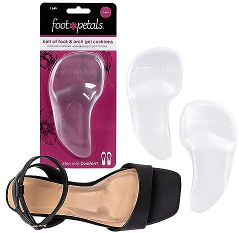 Foot Petals Arch and Ball of Foot Support Cushion, Arch Comfort, Reduce Foot Fatigue and Ball of Foot Pain, Women's Heels, Pumps, Boots, Wedges, Flats, Sandals 1 Count (Pack of 1), Clear, 1 Count