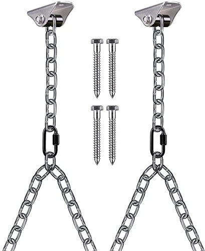BeneLabel Schaukelhaken Holz Decke Aufhänger 2pcs Hängematte Stuhl Hängen Schraube 180° Schwenk Silentbuchse Hardware Karabiner Set 1.4M Silber Y Kette für Spielplatz Stuhl Hängesessel, 1000lbs