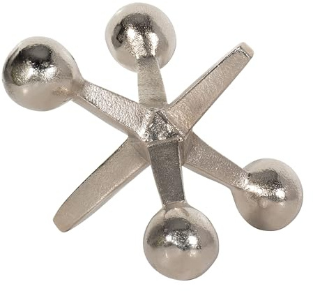 Silver Metal Jacks Decorative Object – Abstract Sculpture Modern Home Decor Ornament – Shelf Styling & Coffee Table Decor for Bathroom, Office & Living Room – 7 x 5
