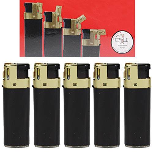 Feuerzeug Modell Sidekick GoldCap als Normal- oder Pfeifenfeuerzeug 3-Fach verstellbar 0, 45, und 90 Grad (Schwarz/Gold - 5 Feuerzeuge)