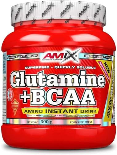 AMIX Bcaa Glutamin Pulver – Nahrungsergänzungsmittel aus verzweigtkettigen Aminosäuren, reduziert den Muskelkatabolismus und erleichtert die Erholung nach dem Training, Ananasgeschmack, 300 g