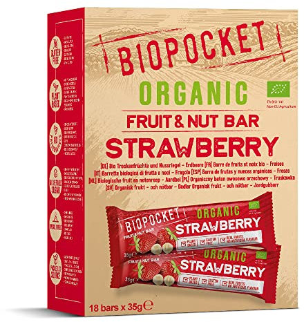 Biopocket Organic Fruit and Nut Bars, Strawberry (18 x 35g)