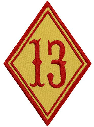 Aufnäher 13 Motorrad Aufbügler Lucky number Biker Patch/Bügelbilder Geschenk zum aufnähen Club MC Applikation für Motorradzubehör | gelb 70x100mm
