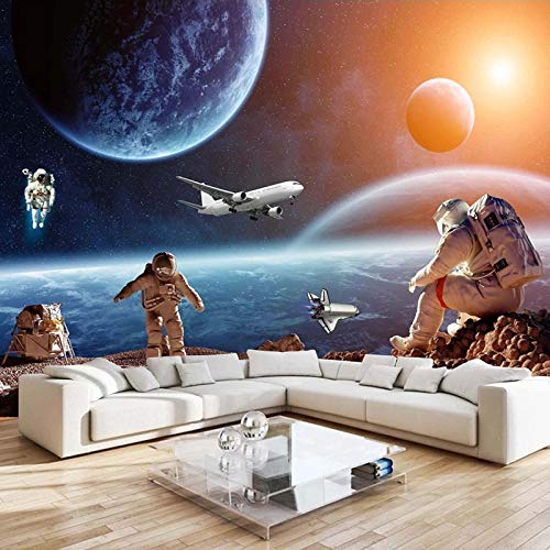 BYSQX Vlies Fototapete 3D Effekt Planet Weltraum Astronaut Flugzeug Vliestapete - Wandtapete Für Wohnzimmer Schlafzimmer Büro Flur Tapete Kinderzimmer Jungen Mädchen Wandtapete 200X150Cm
