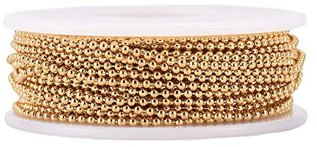 Cheriswelry - Catena a sfera da 1,5 mm, in acciaio inox, con perline e rocchetto per gioielli, collane, bracciali, colore: oro