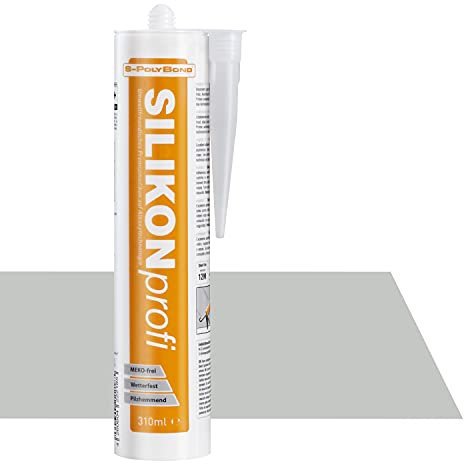 2 Stück S-Polybond® SILIKONprofi, Alkoxy- Silikon 310ml Kartusche Dichtstoff für Innen-und Außen Sanitär, Küchenbereich, Bausilikon, uvm. MEKO frei (lichtgrau RAL7035, 2x Kartuschen)