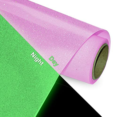 KISSWILL Light Purple Glow in The Dark Iron on Vinyl - 10 Inch by 5 Feet Luminous Glitter PU HTV Heat Transfer Vinyl for T-Shirts