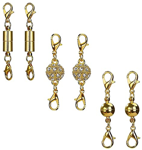 Magnetverschluss Schmuck,Magnetverschlüsse für Ketten,Magnetverschluss Kette, Magnetischer Karabinerverschluss,für Armband und Halskette Schmuck Making,Enthält Drei Stile (6 Stück,Gold)