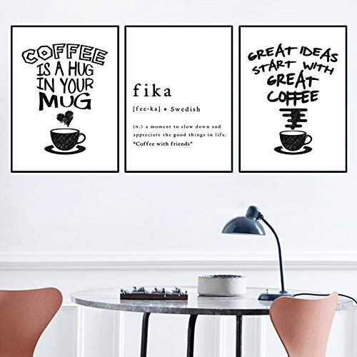 SDVIB Fika Swedish Quote Art Posters and Prints Inspirational Sweden Scandinavian Wall Art Canvas Painting Coffee Pictures Decor15.7”x 19.6”(40x50cm) x3 No frame
