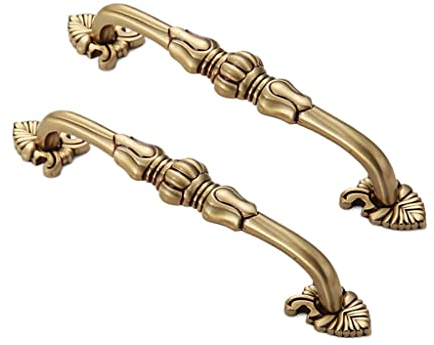 CcHhyyt 2 Stück Vintage Messing Schrankgriffe Blumenmuster Antik Möbelgriff Metall Gold Möbelknöpfe Schrankgriffe Schubladengriff Türgriff Griffe für Küchenschrank,Schublade,Schrank (128mm, Gold)