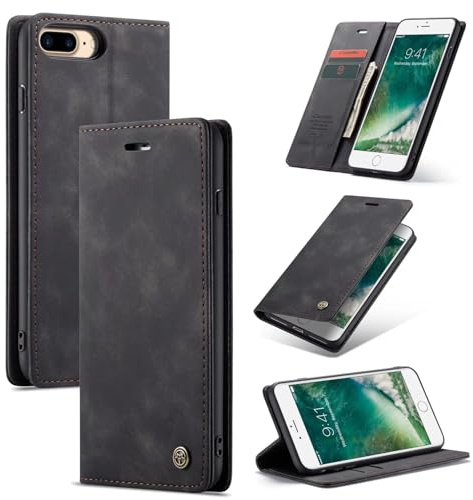 SLWYF Handyhülle für iPhone 6 Plus/iPhone 7/8 Plus Hülle Premium Lederhülle Klappbar Flip Case Tasche Magnet Kartenfach Standfunktion Klapphülle Schutzhülle für iPhone 6 Plus/7/8 Plus, Schwarz