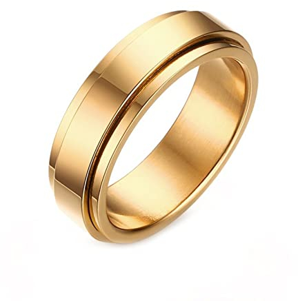 ANAZOZ Antistressring Daumen, Edelstahlringe Damen Fidget Ring Größe 49 (15.6) Gold Rotierender Ring Breite 6mm
