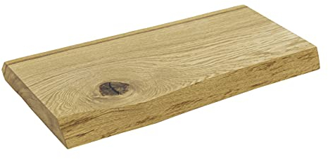 Live Edge Wooden Solid Oak Chef Slab Chopping Board 400mm x 300mm x 45mm | Premium Reversible European Hardwood Cutting Board Serving Platter | Easy Clean Treated Wood