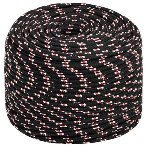 vidaXL Black 8mm Boat Rope, 250 m Polypropylene Durable Weather-Resistant, Ideal for Sailing, Boating and Docking, Easy to Handle
